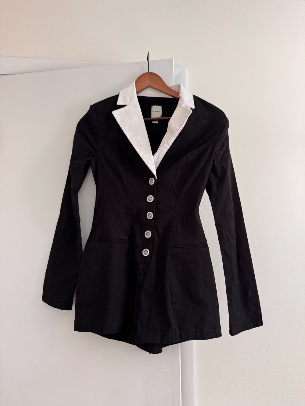 Anthropologie Maeve Long-Sleeve Tuxedo Micro Playsuit - Picture 3 of 8
